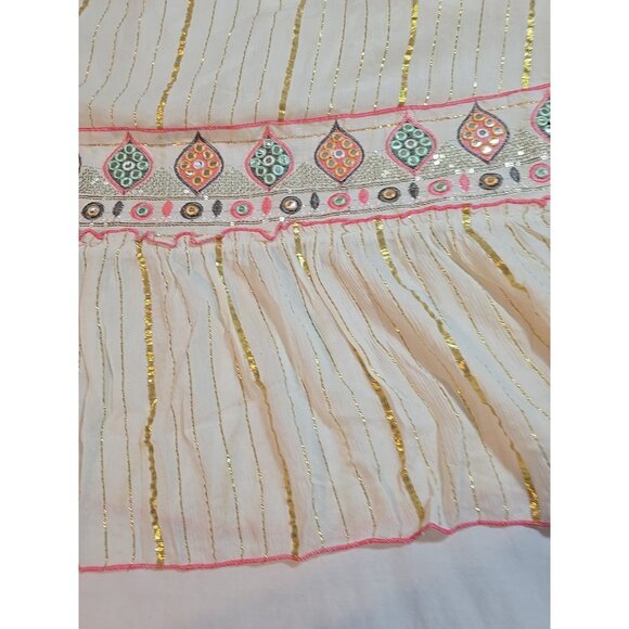 ananta size L/XL cream Boho flowy maxi dress‎ embroidered gold striped New - Picture 15 of 16